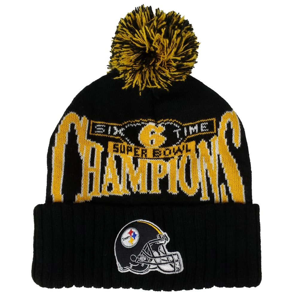 Pittsburgh Steelers Mitchell & Ness NFL Cuff Knit Beanie Pom Hat Cap Black New